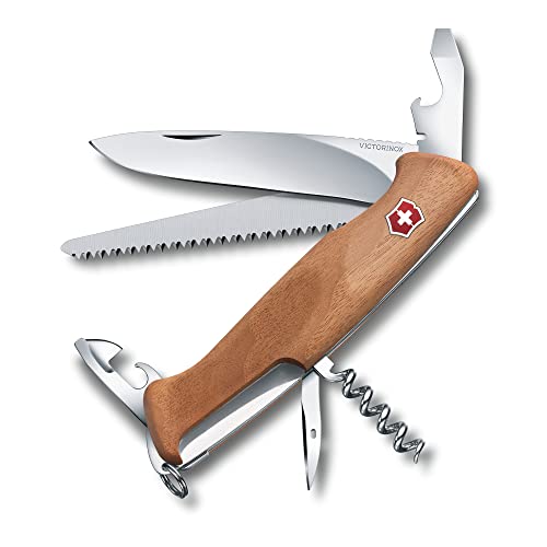 Victorinox Taschenmesser Ranger 55 Wood (10 Funktionen, Feststellklinge, Dosenöffner, Schraubendreher, Korkenzieher), braun, Blister