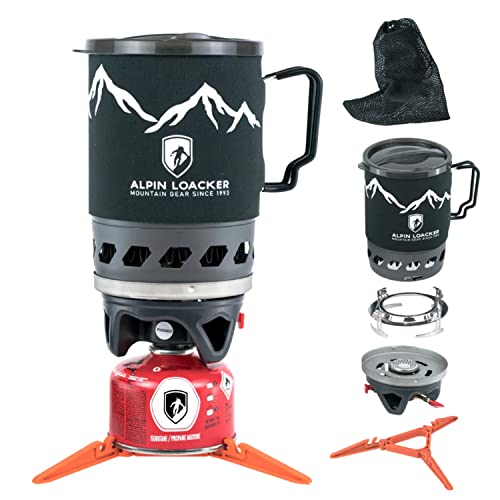 Alpin Loacker Storm Kit Pro Camping Gaskocher Set mit Piezozündung I Outdoor und Indoor Gaskocher I Campingkocher mit 1000ml Topf I Premium Camping Kocher klein und leicht